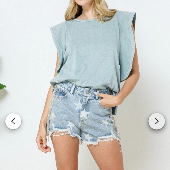 Buckle Light Blue Star Denim Shorts - Picture 7 of 10